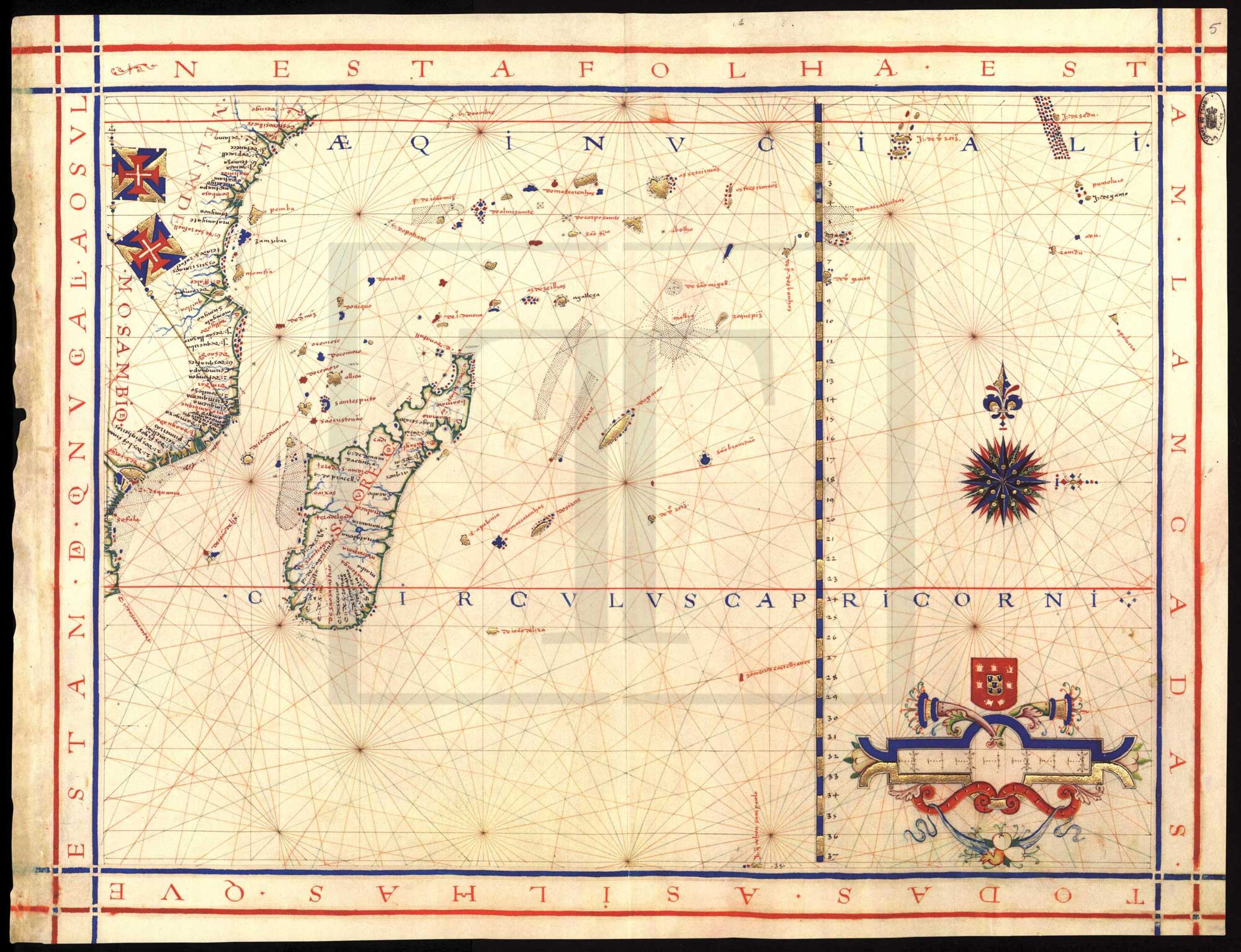 Madagascar as São Lourenço (Saint Lawrence) from Fernão Vaz Dourando’s atlas of 1571